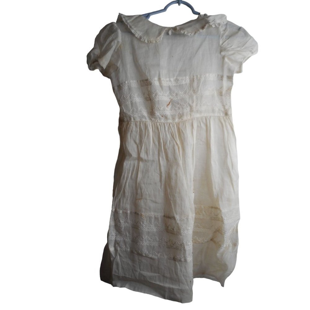 Antique 1940s 50s sheer off white Embroidered Child's dress handmade estate find